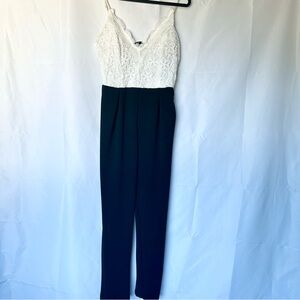 Chesley White Lace Top Black Jumpsuit